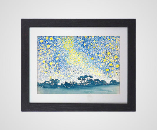Framed Art Print Starry Night over Trees 11"x14" Black Frame