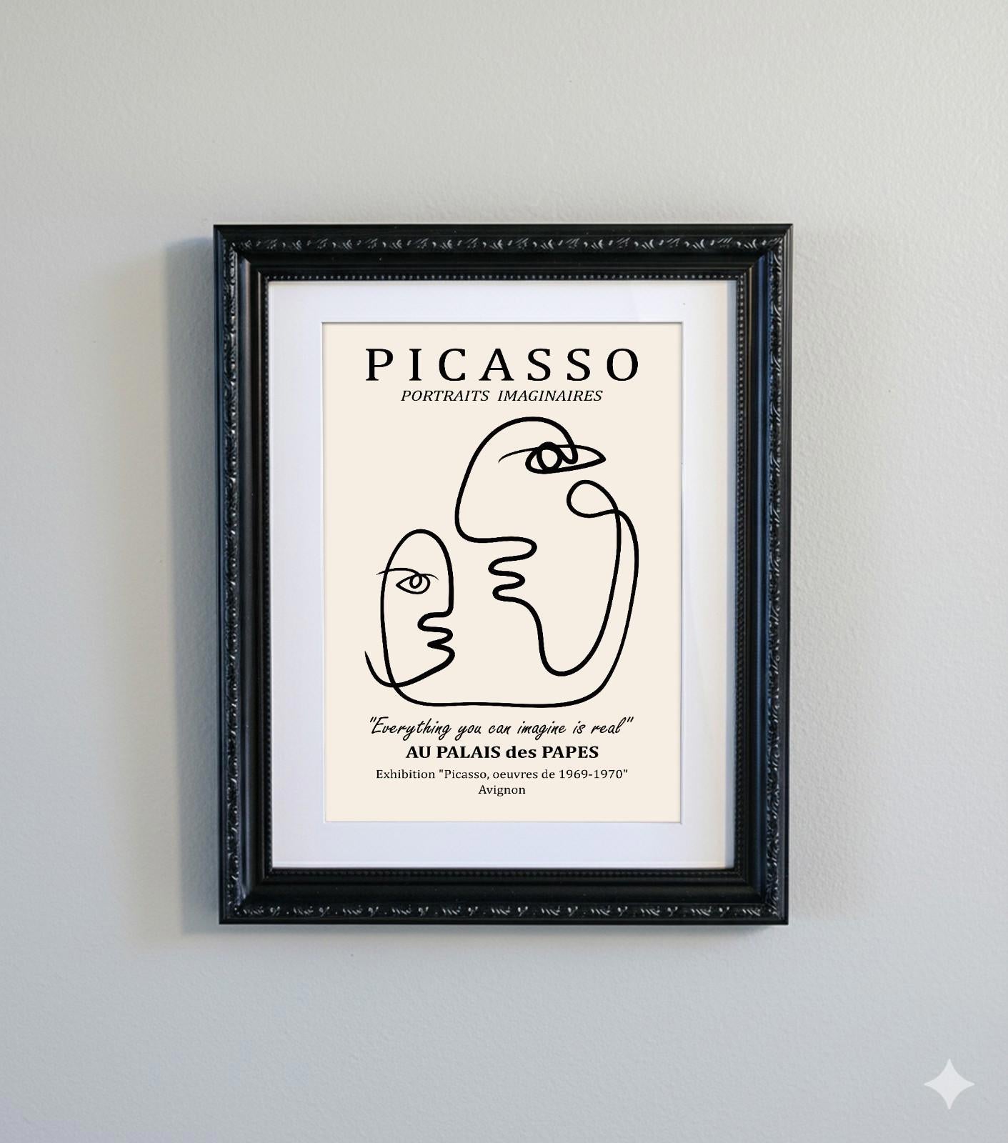 Framed Picasso Abstract Line Art Print Black Ornate Frame Minimalist A4