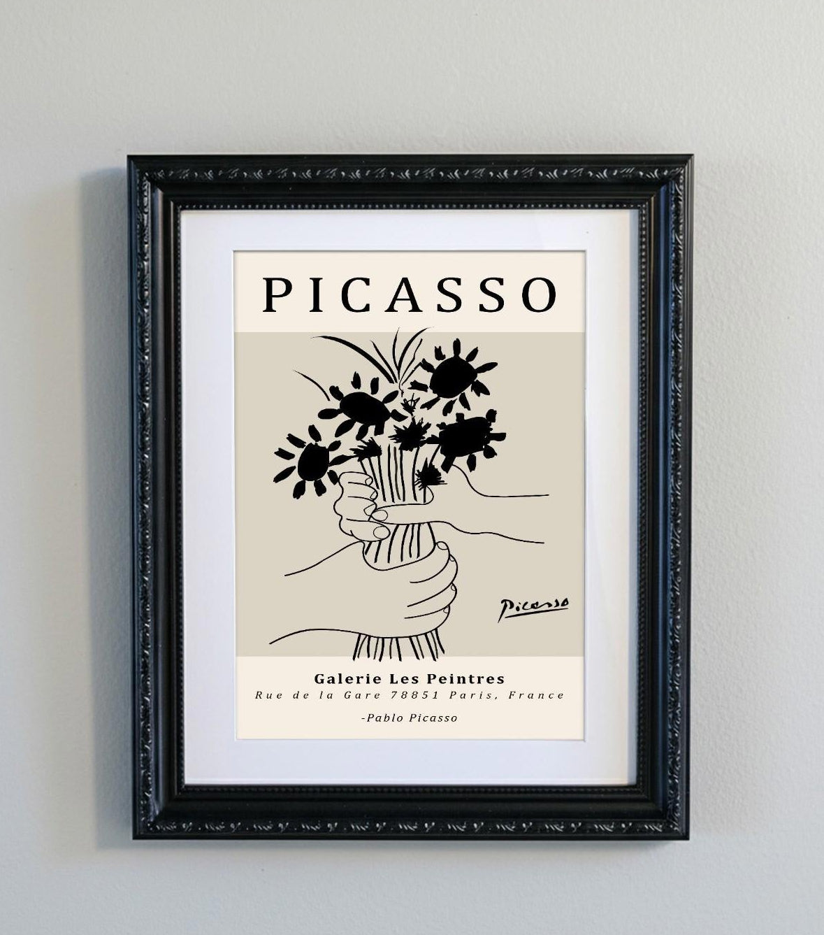 Framed Picasso Abstract Line Art Print Black Ornate Frame Minimalist A4