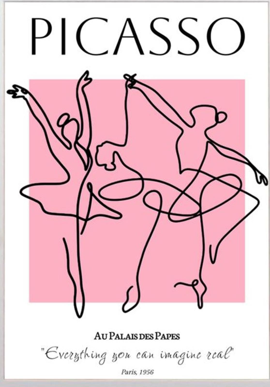 Picasso Ballet Dancers Framed Print Abstract Grace in Pink & Black