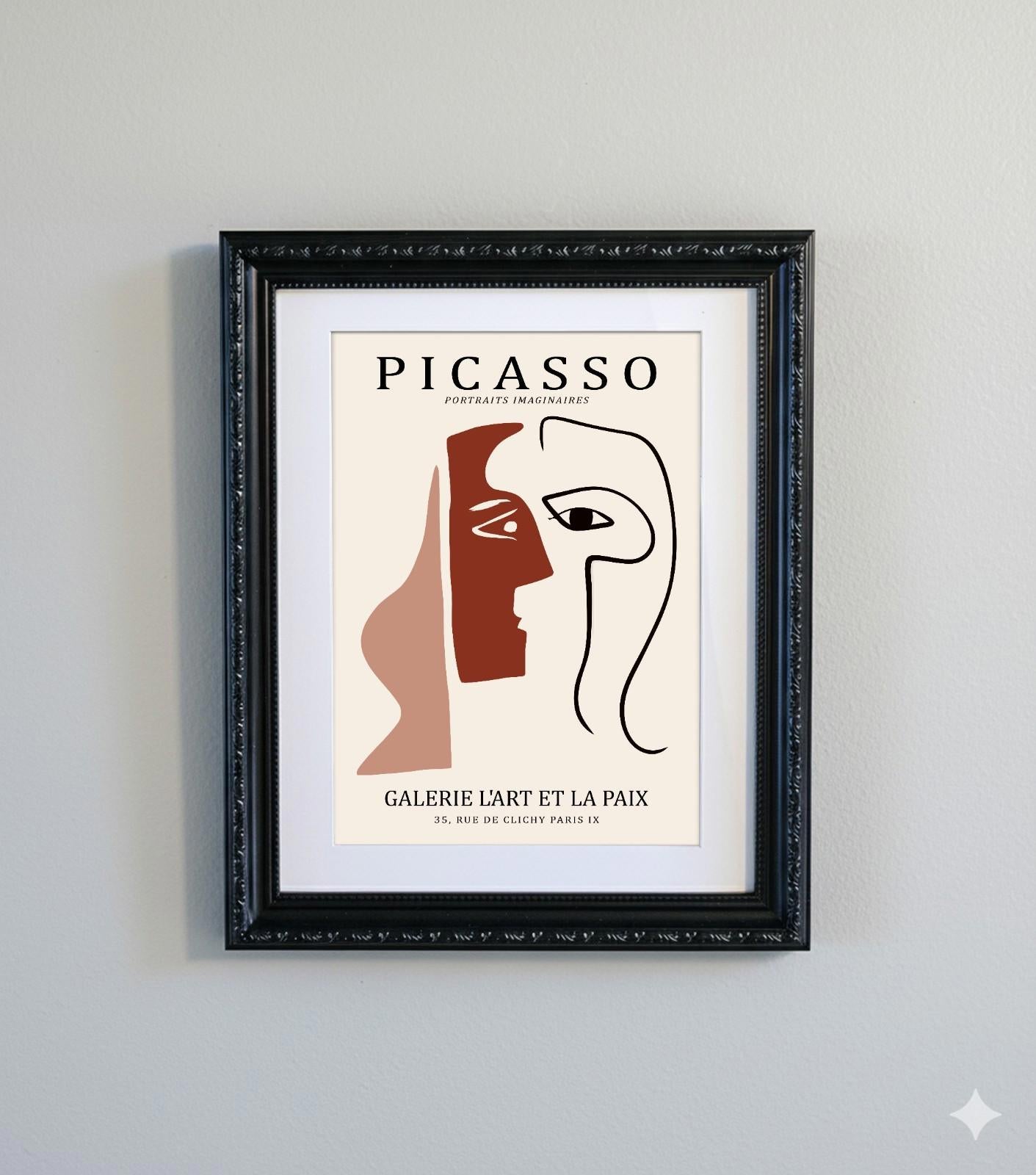 Framed Picasso Abstract Line Art Print Black Ornate Frame Minimalist A4