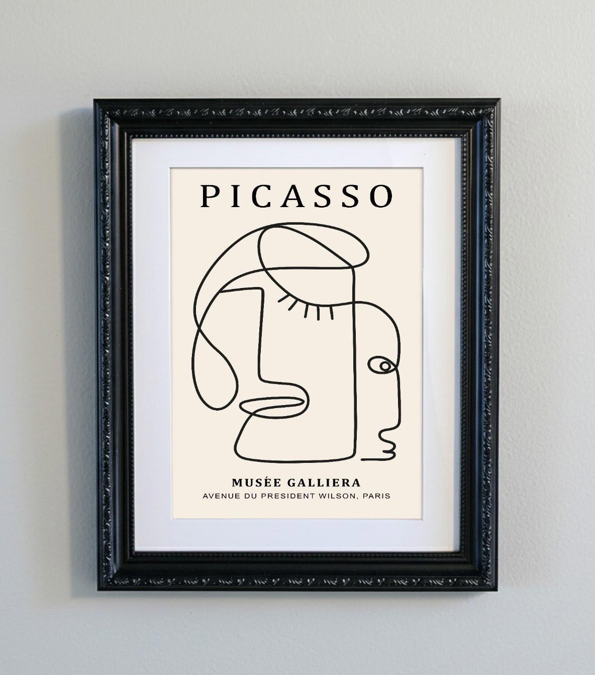 Framed Picasso Abstract Line Art Print Black Ornate Frame Minimalist A4
