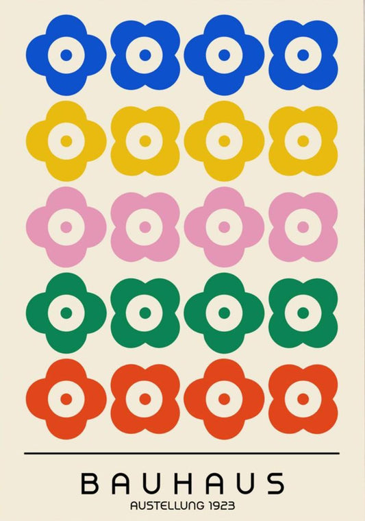Bauhaus Inspired Floral Art Print: Modernist Blooms, Framed & Ready to Hang