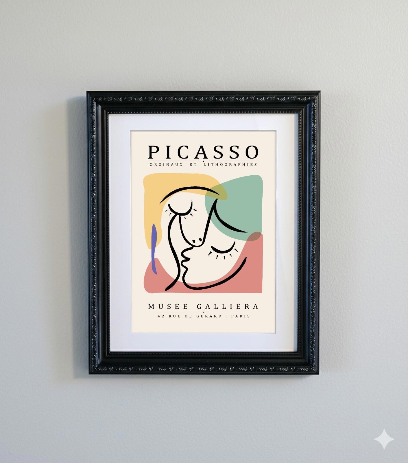 Picasso Abstract Line Art Black Ornate Frame Minimalist