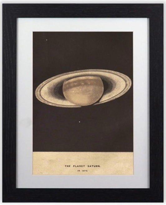 Framed Art Print The Planet Saturn Vintage Black Frame A4 Print