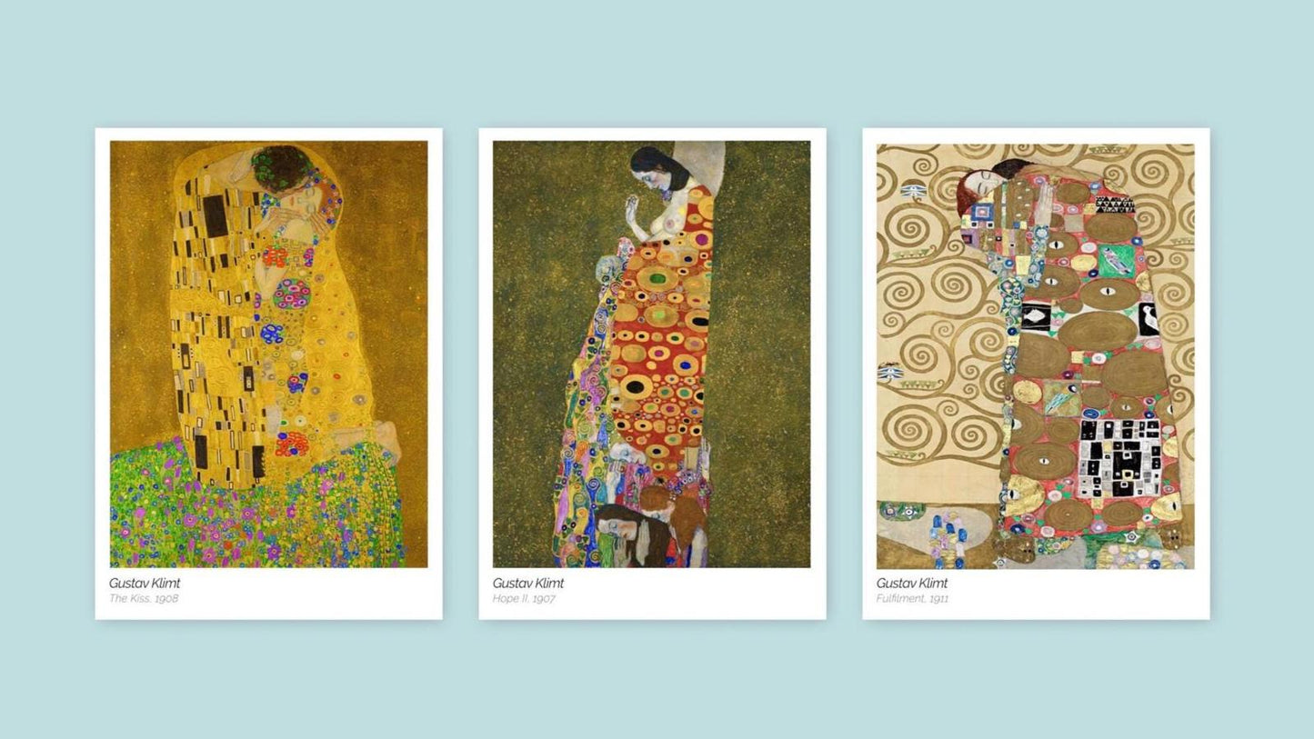 Set of 3 Gustav Klimt Prints - The Kiss, Fulfillment & Hope