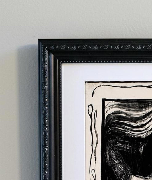 Framed Edvard Munch's Madonna Monochrome Lithograph Print - Ornate Black Frame