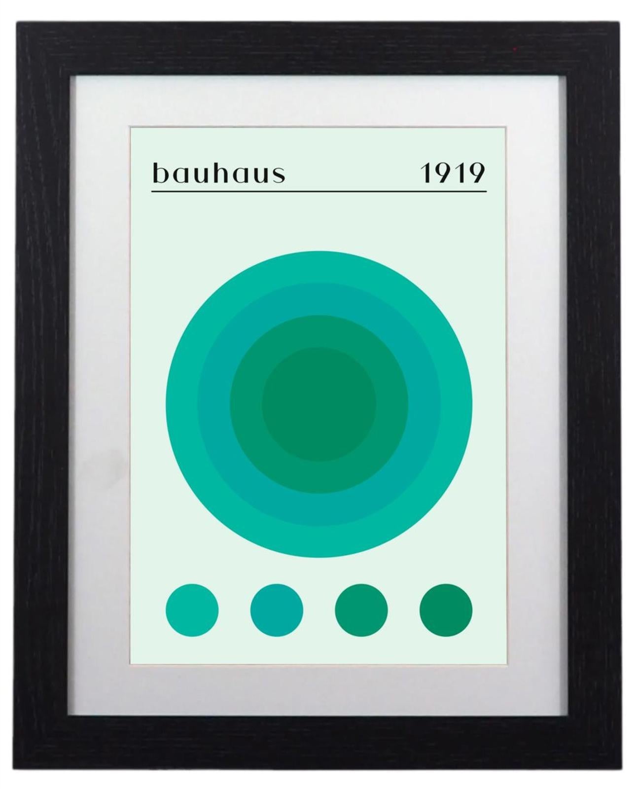 Bauhaus 1919 Inspired Framed Poster Teal & Green Gradient Circle Art Print