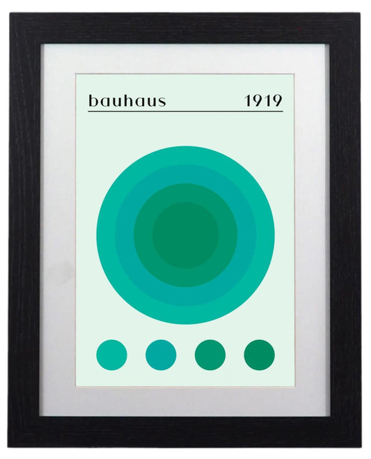 Bauhaus 1919 Inspired Framed Poster Teal & Green Gradient Circle Art Print