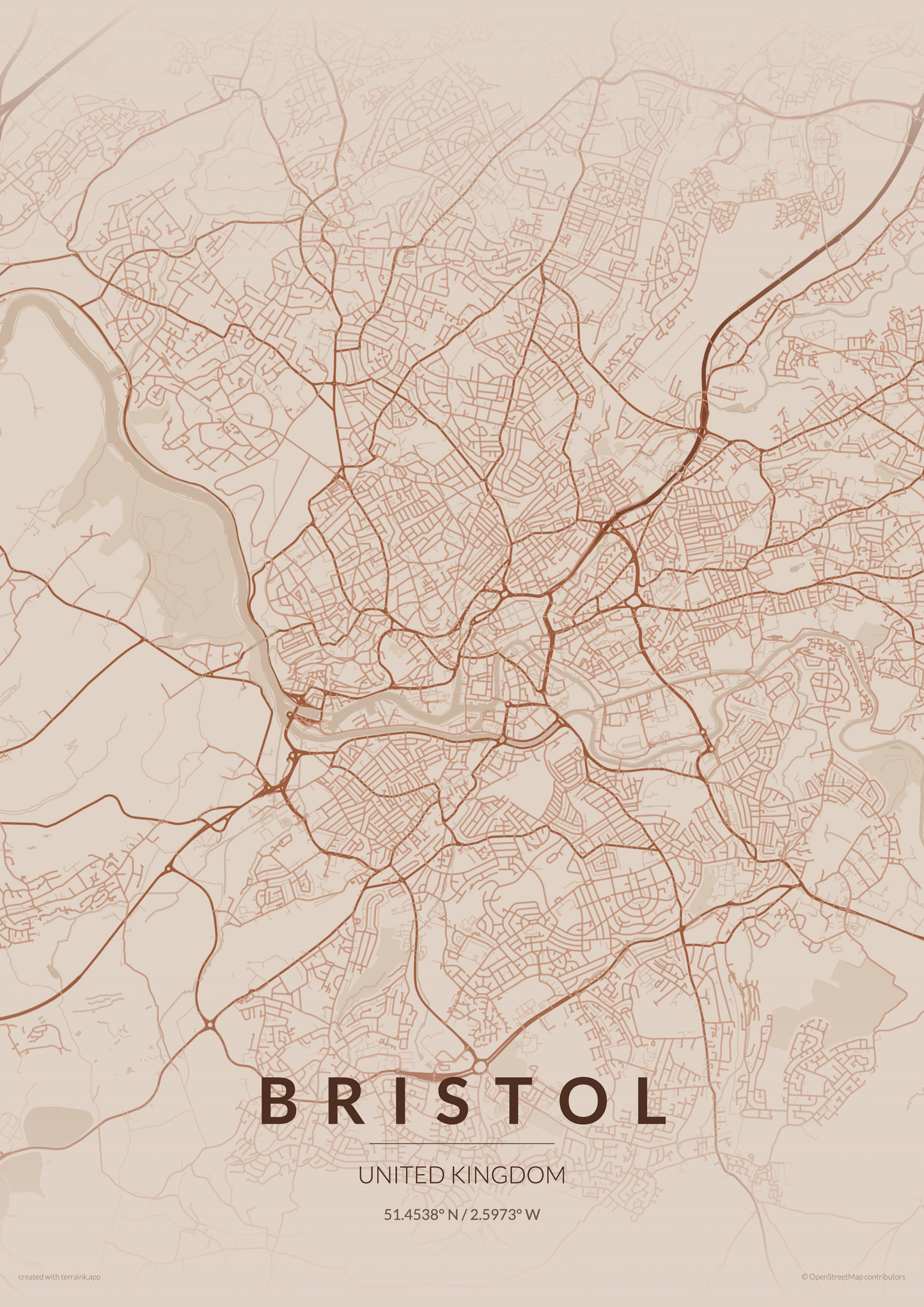 Bristol City Map Print - Copper Edition