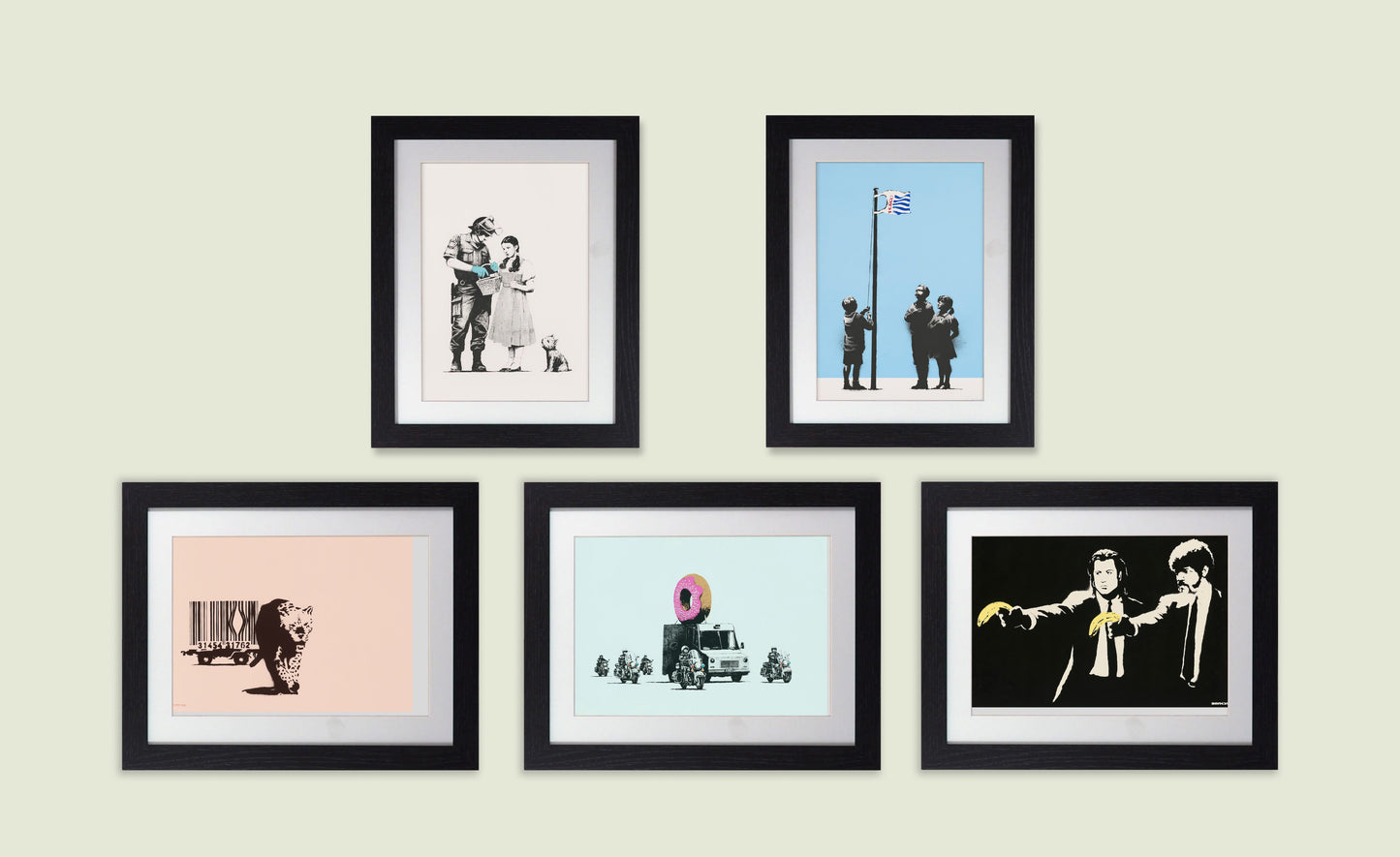 Set of 5 Framed Banksy Prints - Modern Street Art Gallery Wall