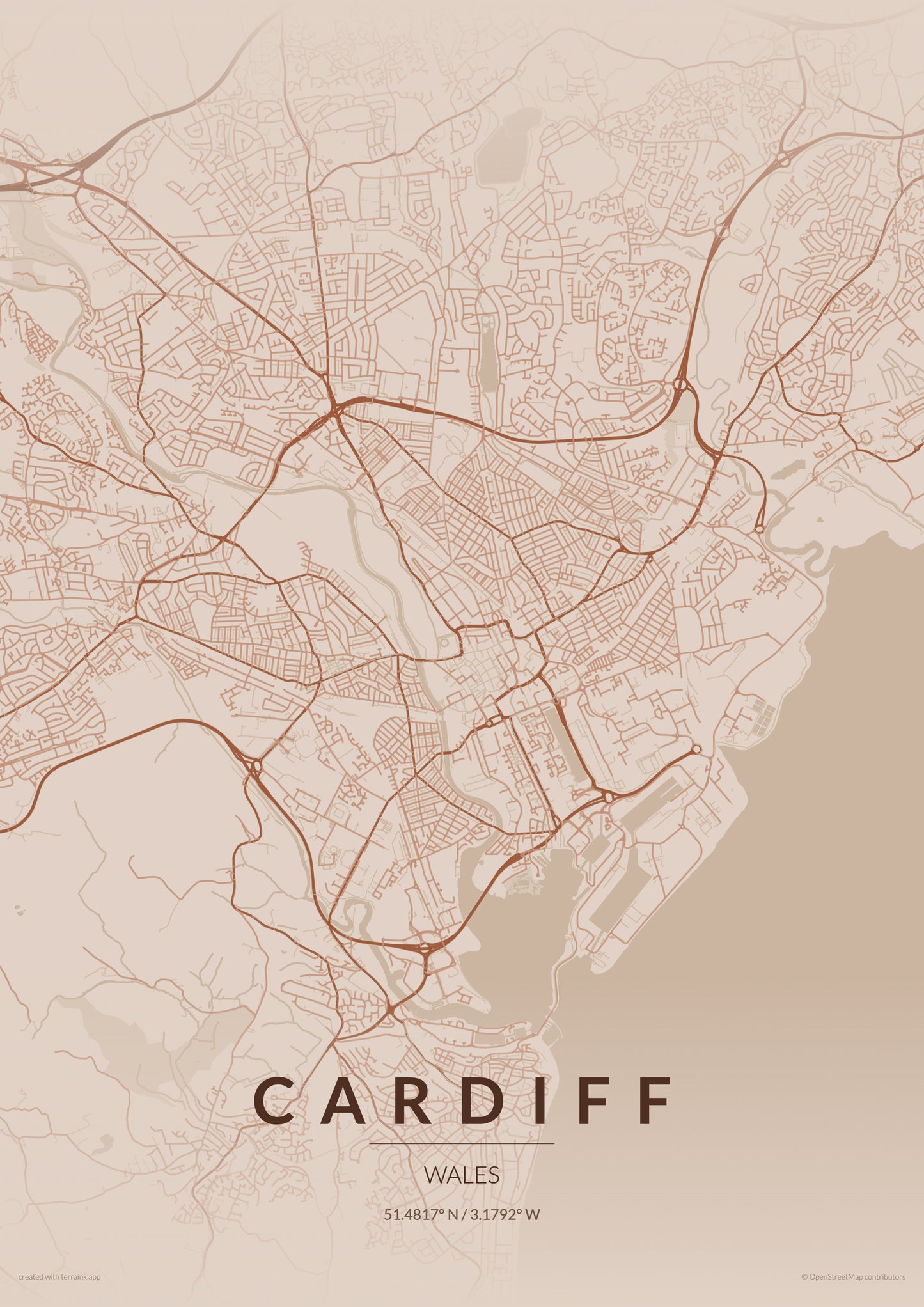 Cardiff City Map Print - Copper Edition