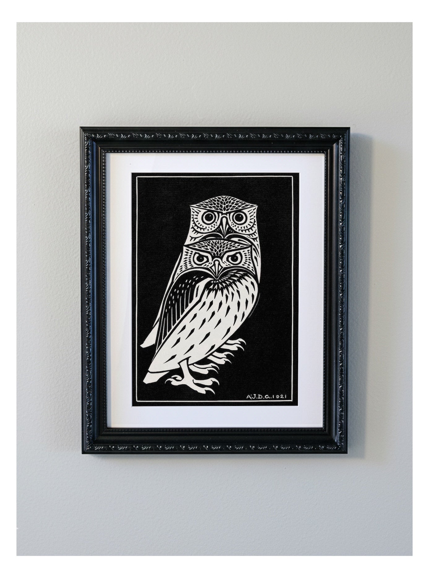Julie de Graag Owls Decorative Framed Print - 1921 Dutch Woodcut