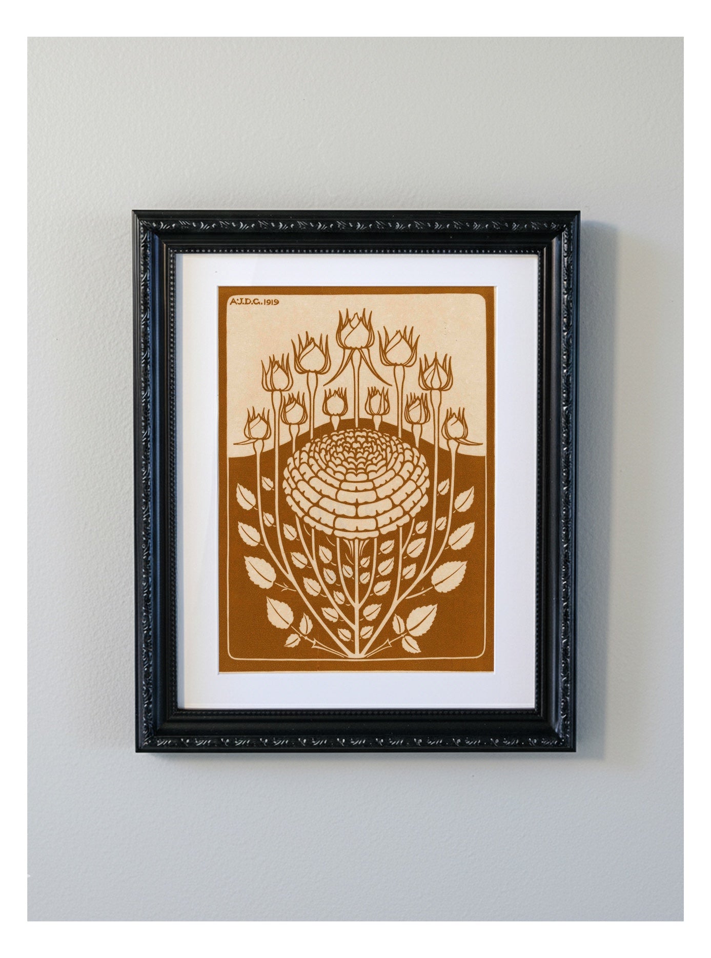 Julie de Graag Floral Woodcut Decorative Framed Print - 1919 Decorative Flower Botanical Art Nouveau