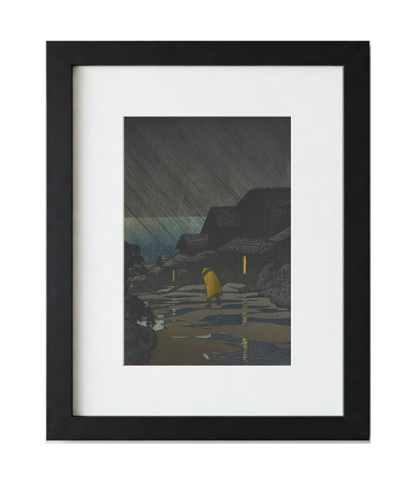Serene Japanese Night Rain Landscape - Framed Hasui Kawase Print