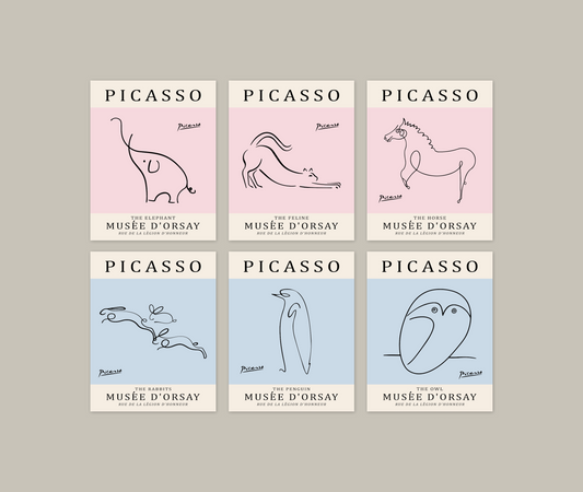 Picasso Animal Line Art Print 13 Designs 5 Colours Minimalist Exhibition Poster