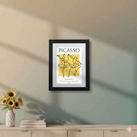 Picasso Ballerinas Framed Art Print 11"x14"- Abstract Dancers on Vibrant Yellow