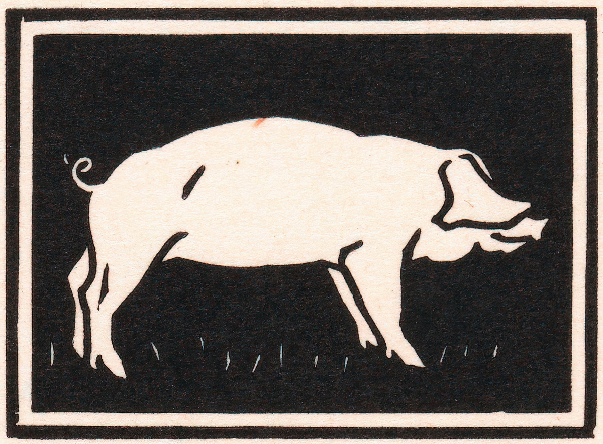 Julie de Graag Pig Vintage Woodcut Art Print
