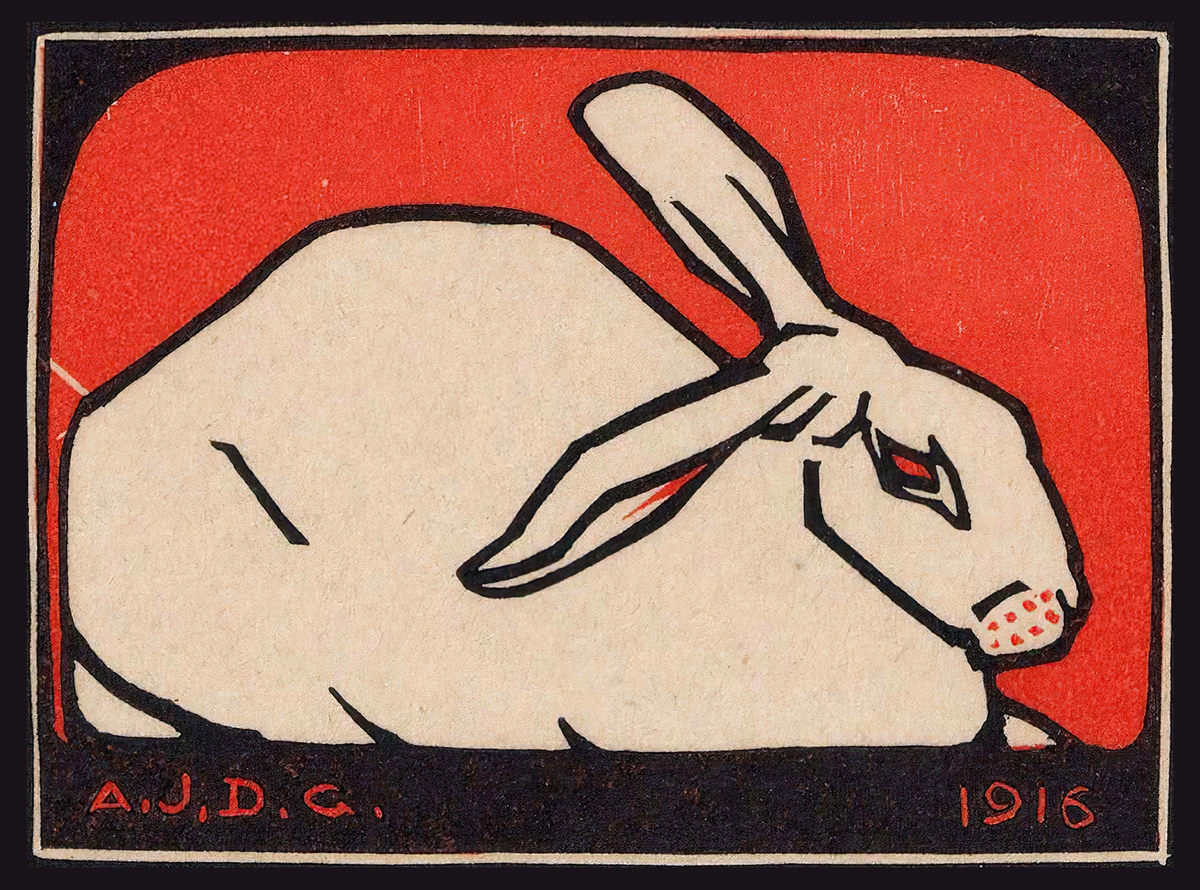Julie de Graag Rabbit Vintage Woodcut Art Print