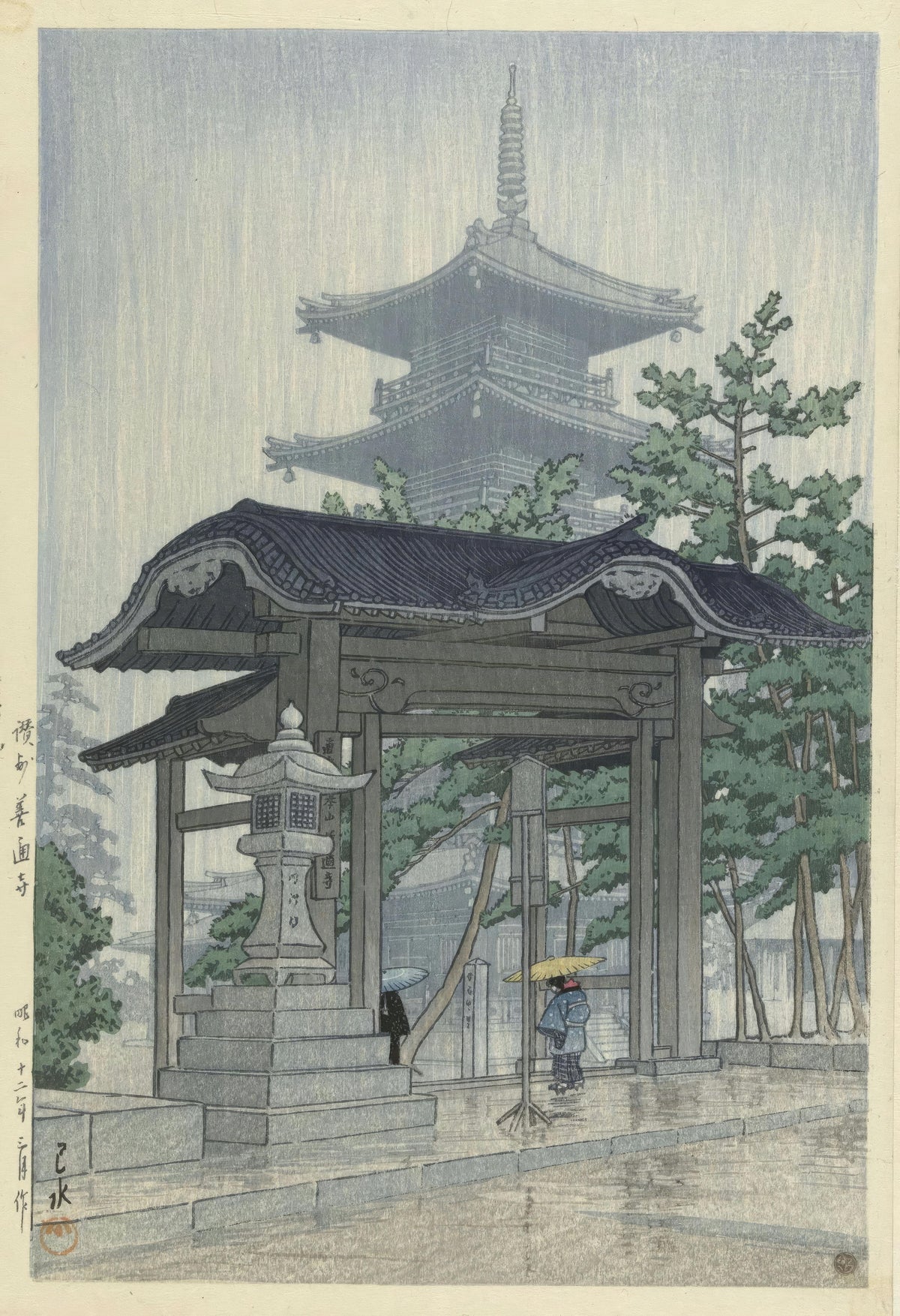 De Zensetsu tempel in Sanshu, Hasui Kawase, 1937