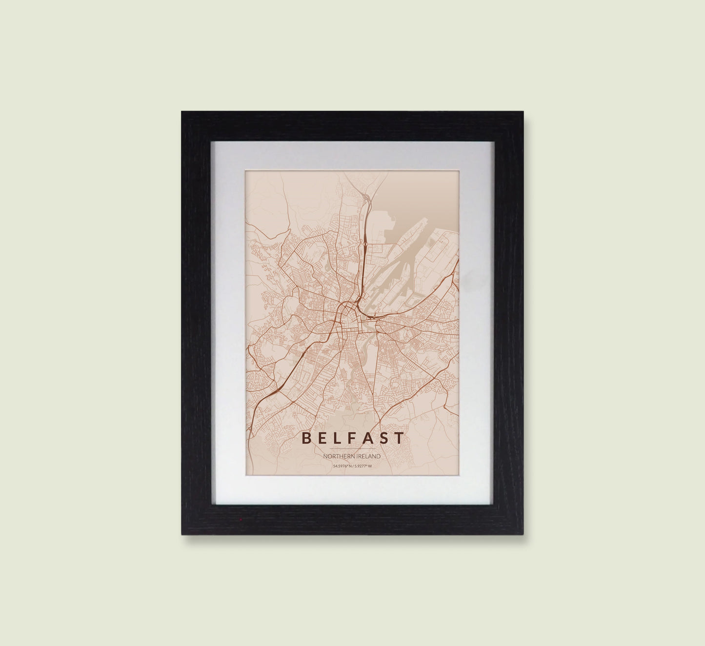 Framed Belfast City Map Print - Copper Edition A4 Poster - Modern Black Frame