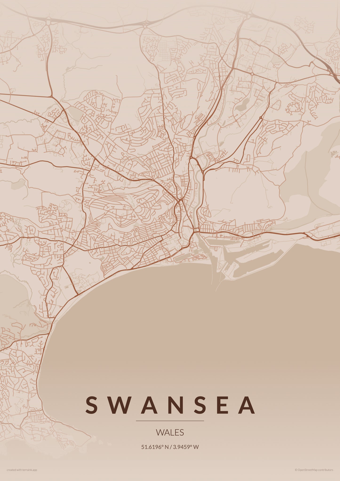 Swansea City Map Print - Copper Edition