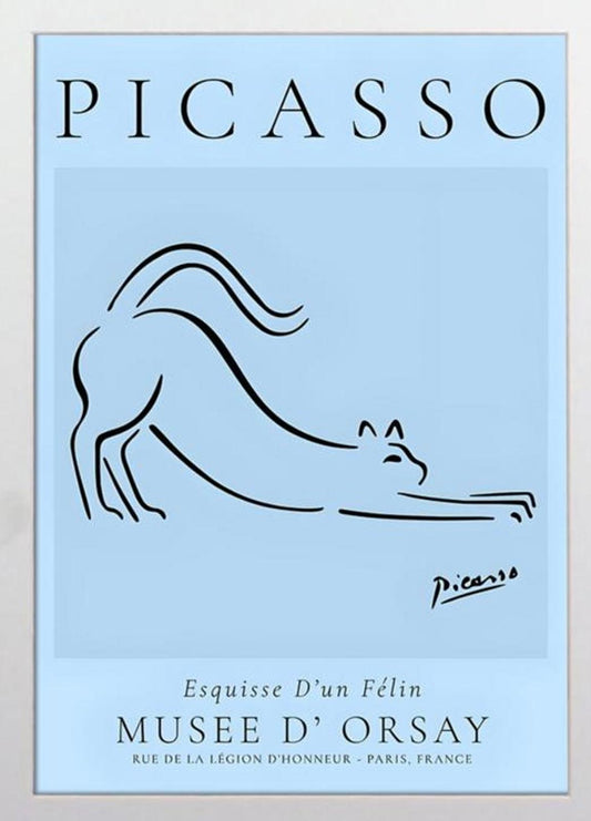 Picasso Sketch of a Feline: Serene Blue Museum Print - Picasso Cat 11x14"