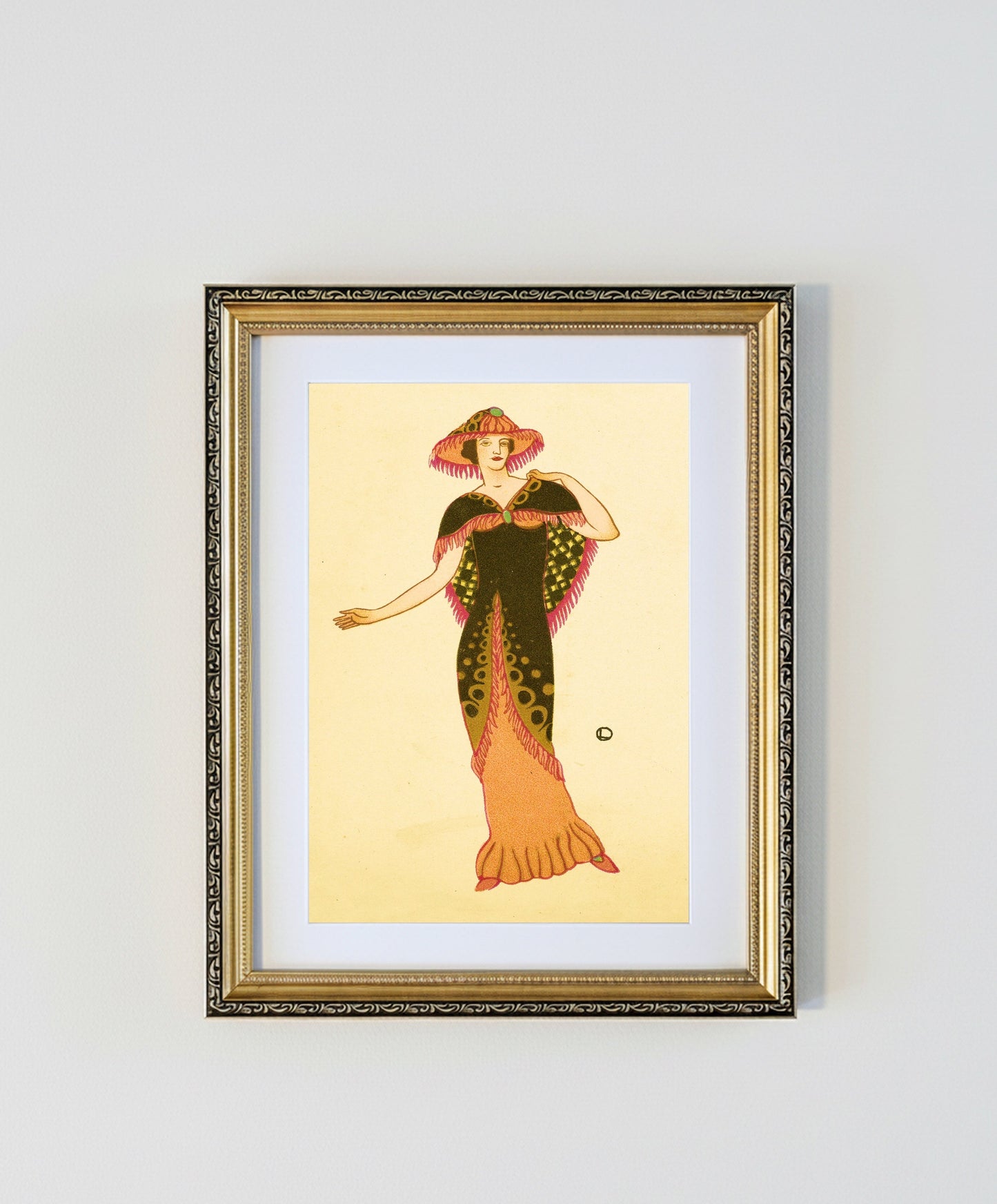 George Barbier Art Deco Fashion Print – 'The Blue Velvet' – A4 Framed