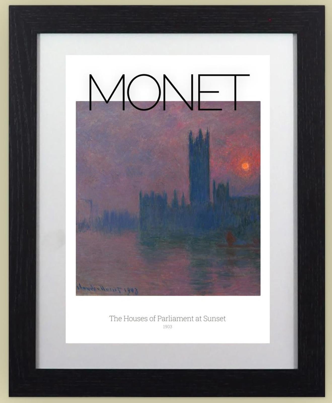 Framed Monet The Houses of Parliament Art Print 11x14" Frame, A4 Print