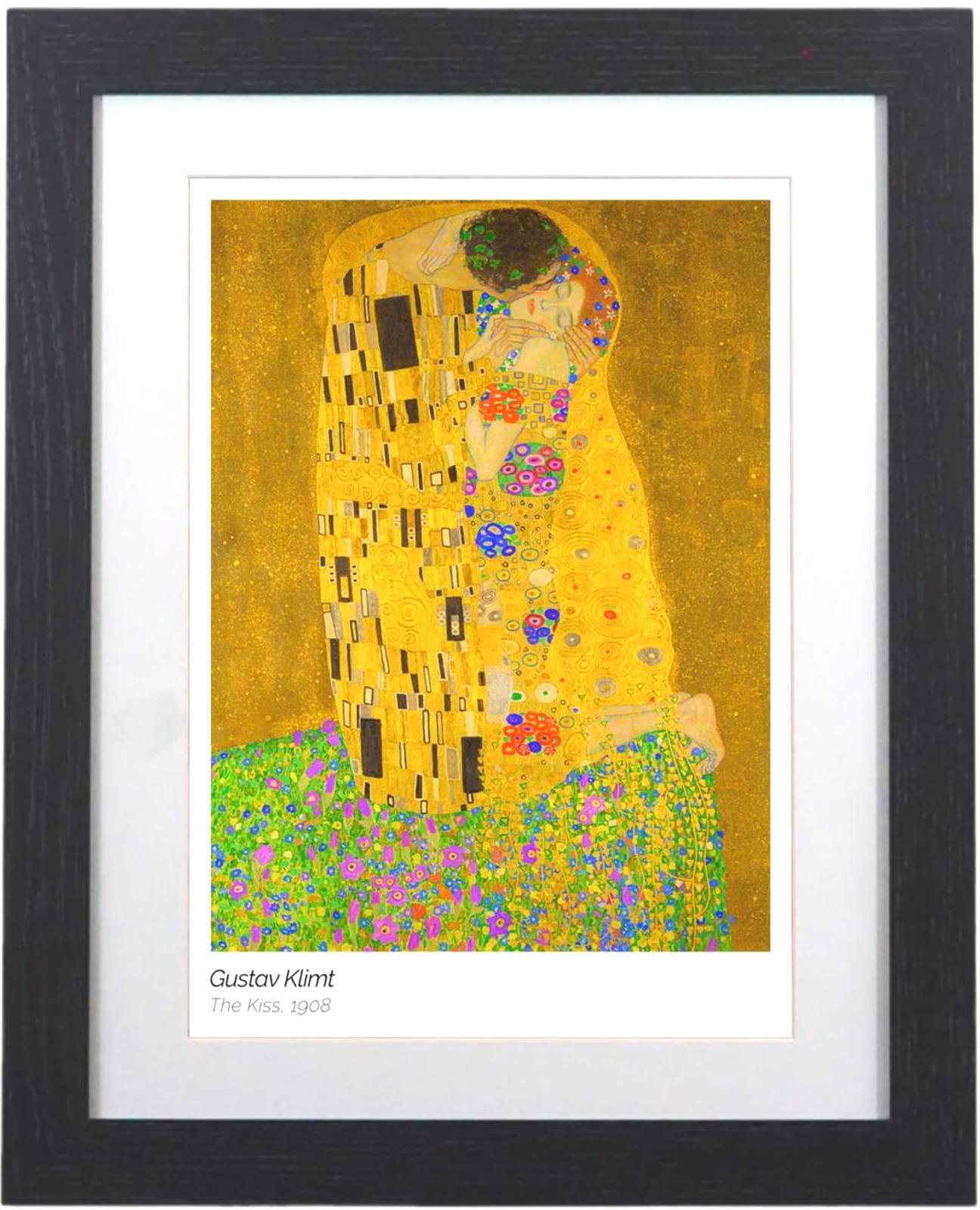 Gustav Klimt's 'The Kiss' Framed Poster 11x14" Black Frame with A4 Print
