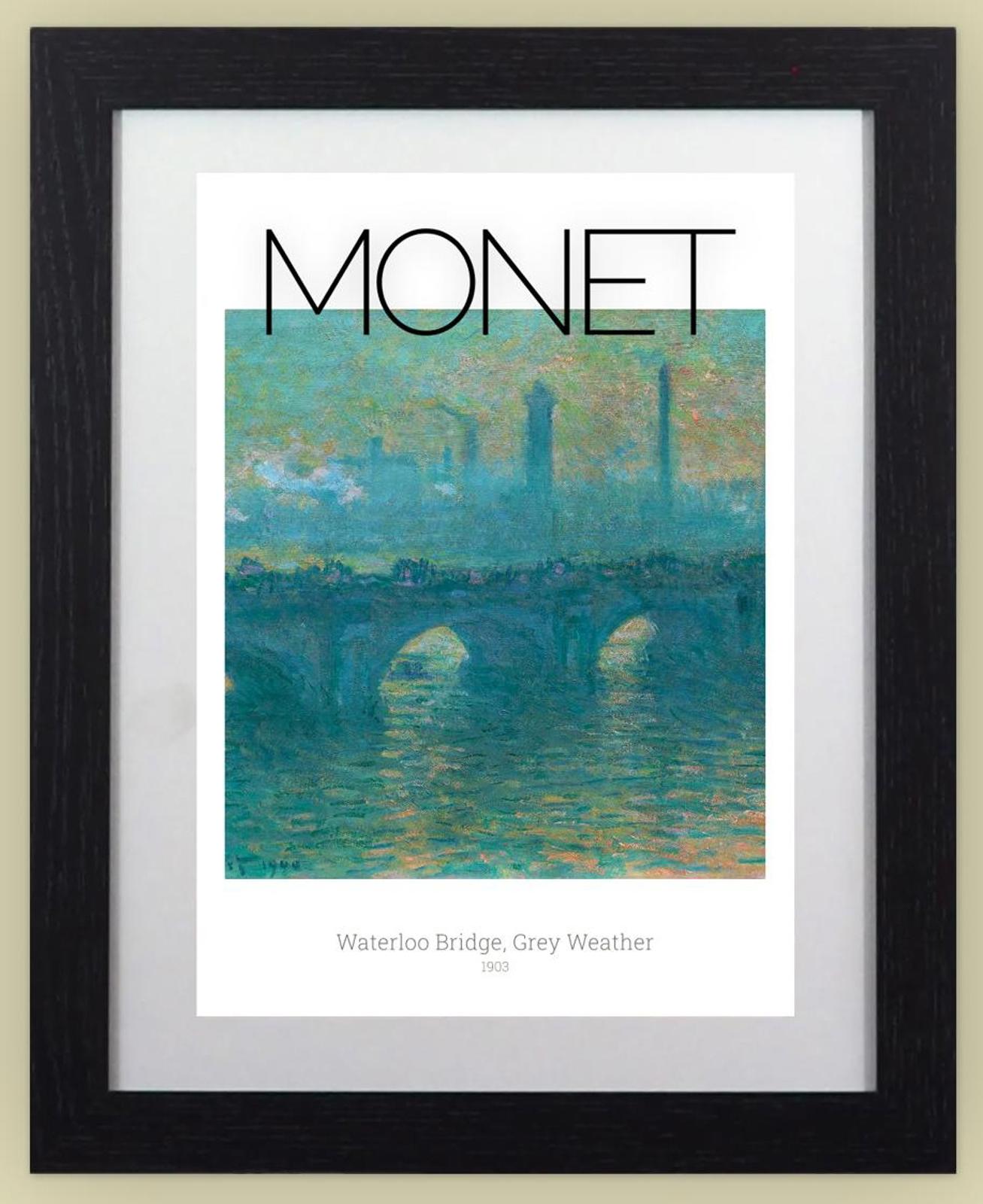 Framed Art Print Waterloo Bridge, Grey Weather by Monet 11"x14" Frame, A4 Print