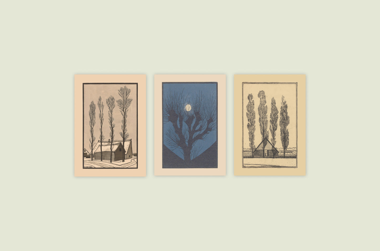 Julie de Graag Landscape Collection – Set of 3 Minimalist Woodcuts