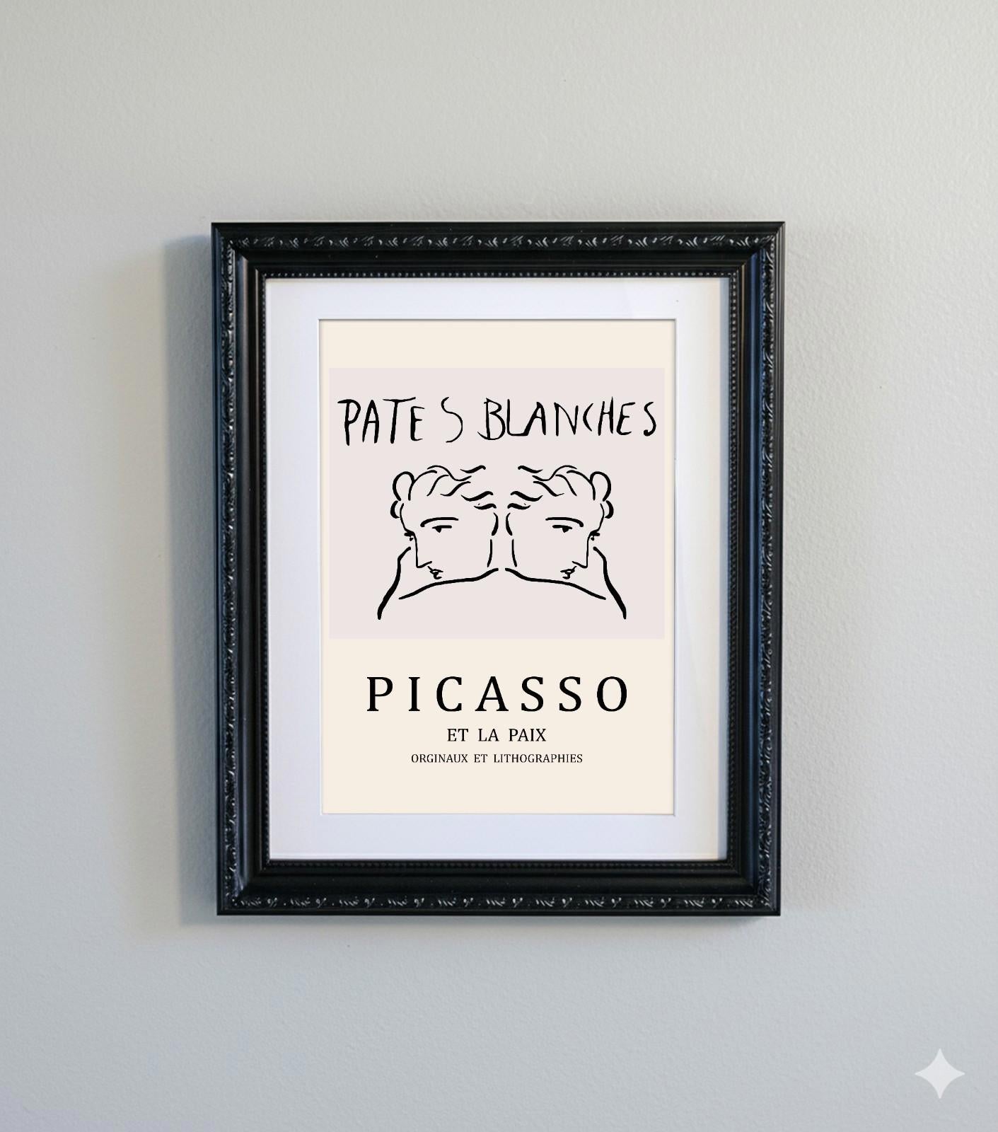 Framed Picasso Abstract Line Art Print Black Ornate Frame Minimalist A4