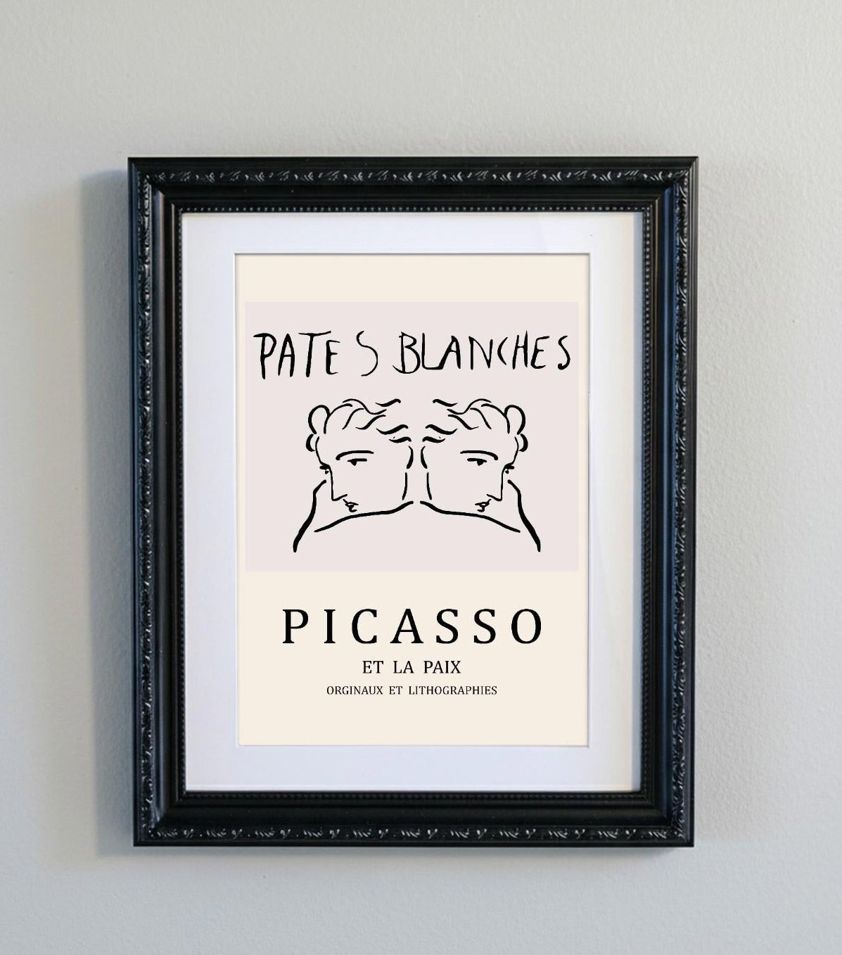 Framed Picasso Abstract Line Art Print Black Ornate Frame Minimalist A4