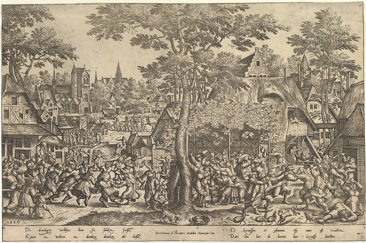 Pieter Bruegel the Elder – The Peasant Kermis (1559) Vintage Engraving
