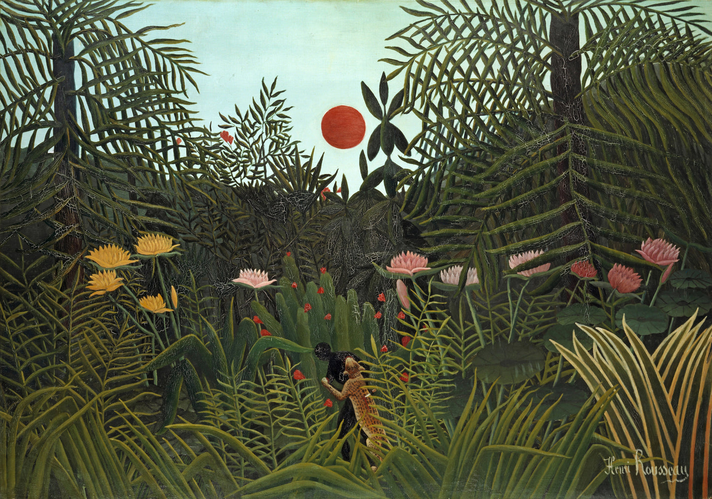 Jungle with Setting Sun by Henri Rousseau
