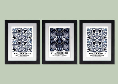 Set of 3 Framed William Morris Prints - Navy & White Arts and Crafts Gallery Wall