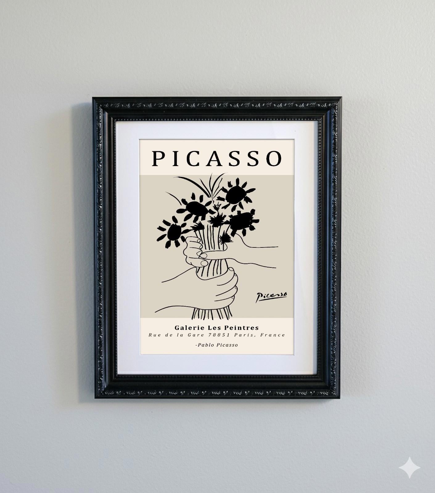 Framed Picasso Abstract Line Art Print  Black Ornate Frame Minimalist A4