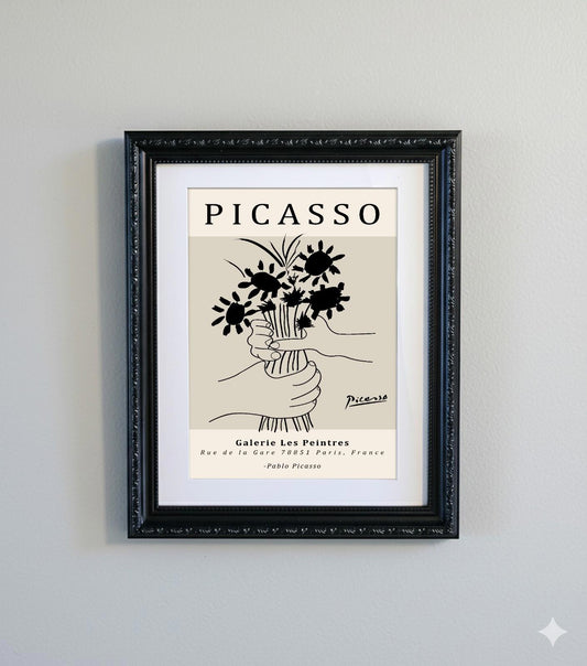 Framed Picasso Abstract Line Art Print  Black Ornate Frame Minimalist A4