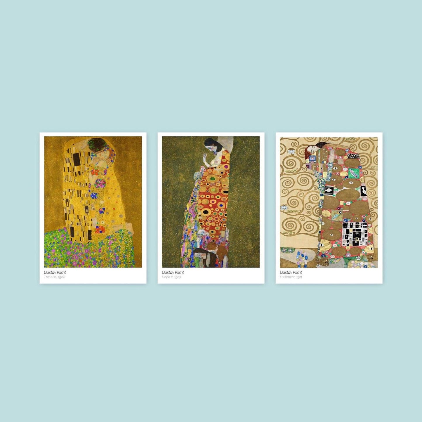 Set of 3 Gustav Klimt Prints - The Kiss, Fulfillment & Hope