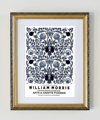 Framed Blue Floral Exhibition Print William Morris Gilt Frame A4 Print