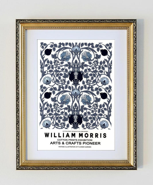 Framed Blue Floral Exhibition Print William Morris Gilt Frame A4 Print