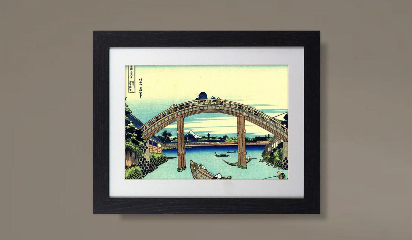 Framed Art Print The Great Bridge at Senju by Hokusai - 14"x11" Frame, A4 Print