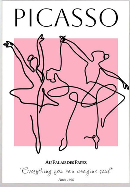 Picasso Ballet Dancers Framed Print Abstract Grace in Pink & Black