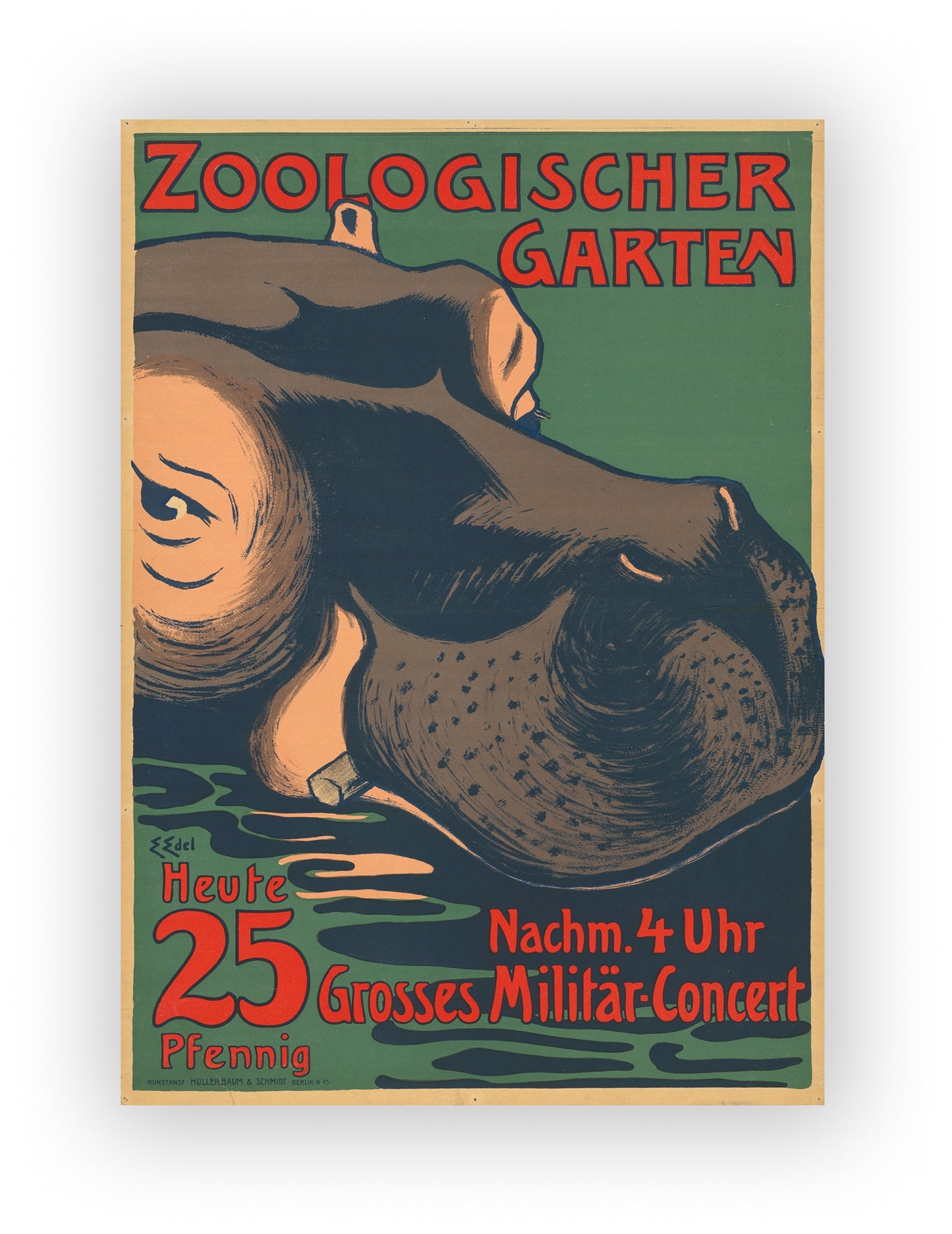 Vintage Berlin Zoo Poster Prints – Retro German Zoological Hippo Print