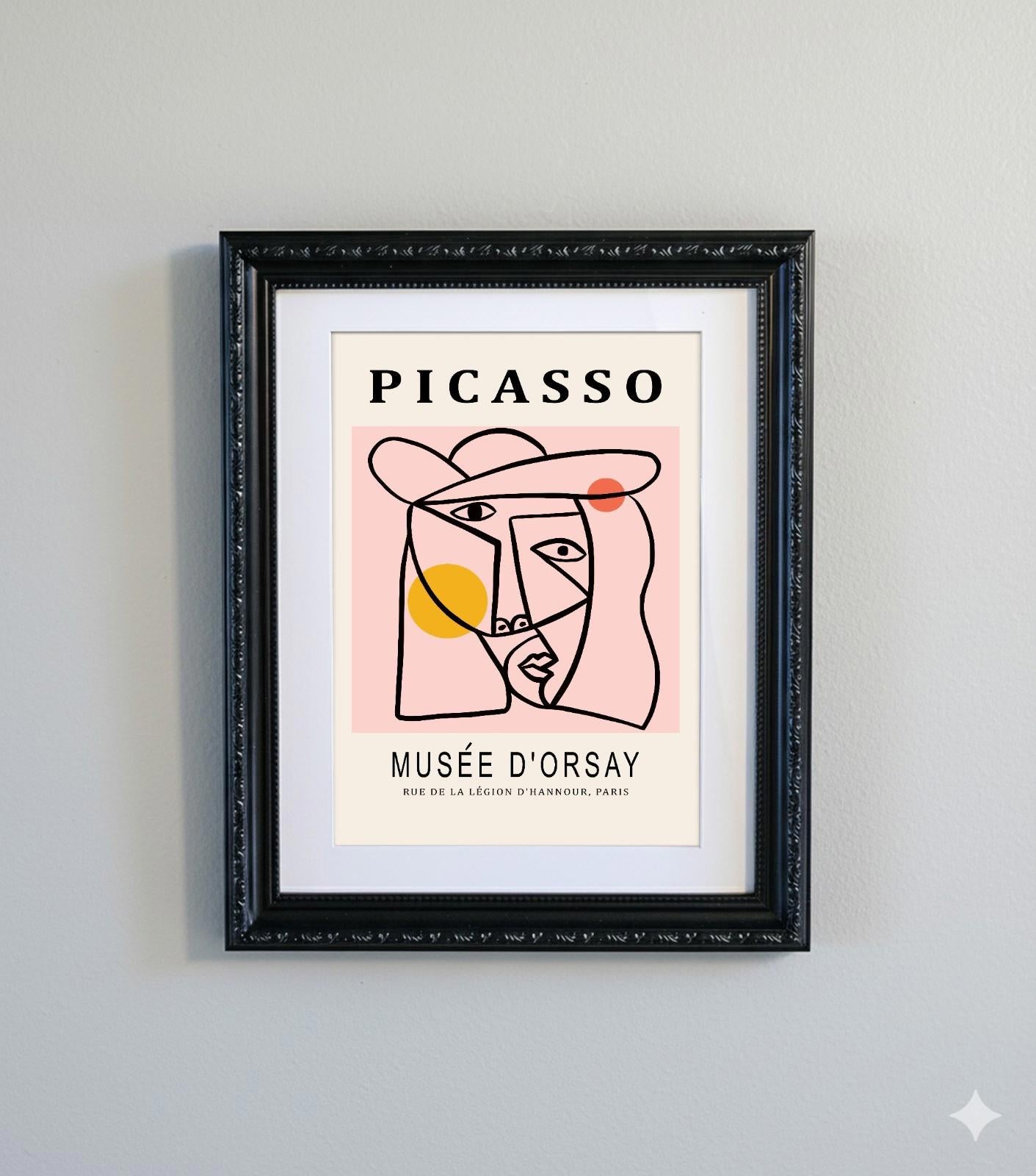 Picasso Abstract Line Art Black Ornate Frame Minimalist