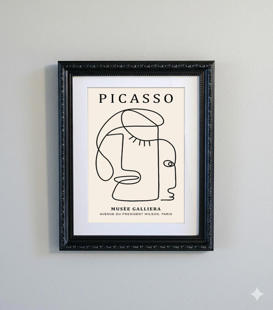 Framed Picasso Abstract Line Art Print Black Ornate Frame Minimalist A4