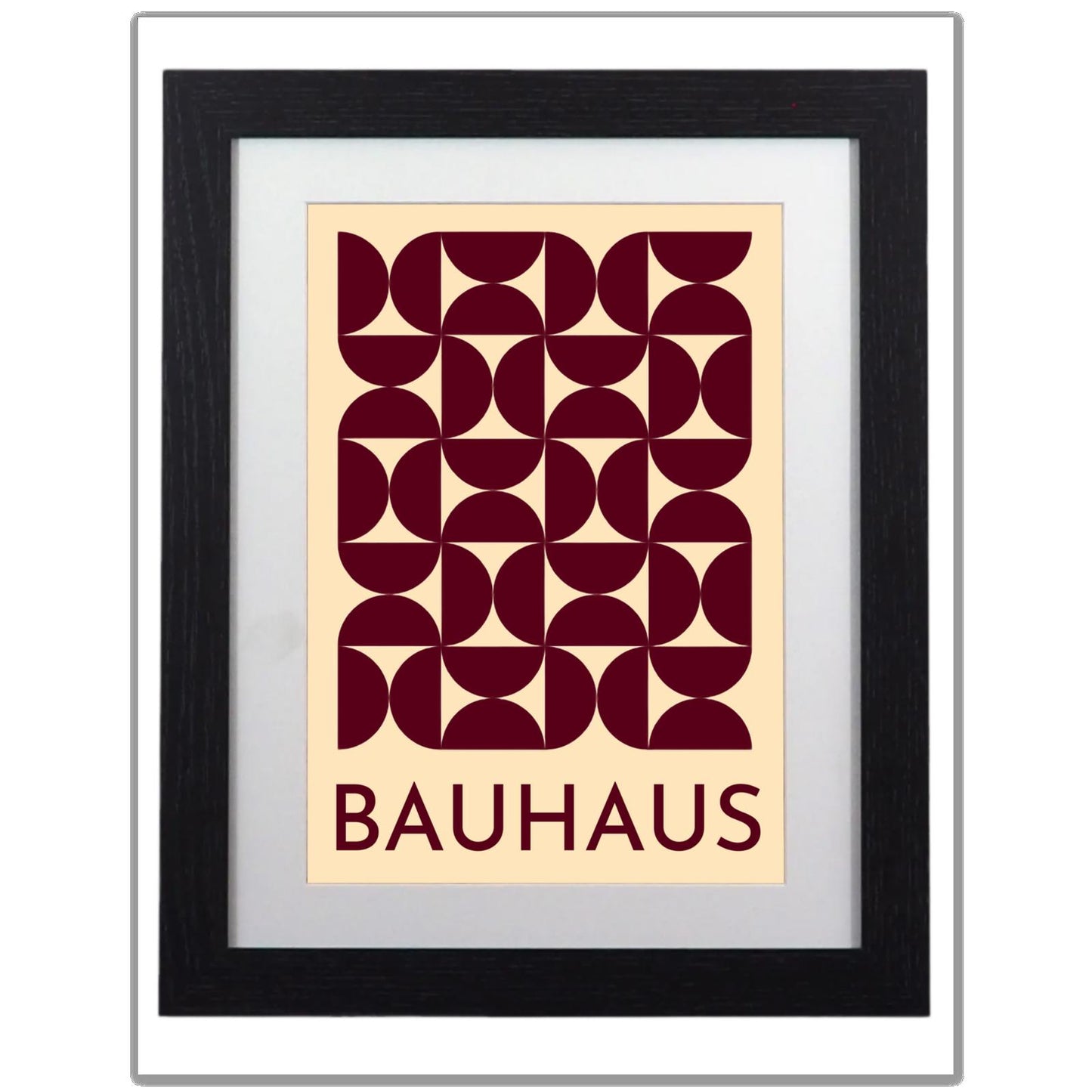 Timeless Bauhaus Geometric Art Print - Framed Modern Wall Decor in Warm Maroon & Cream