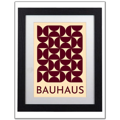 Timeless Bauhaus Geometric Art Print - Framed Modern Wall Decor in Warm Maroon & Cream