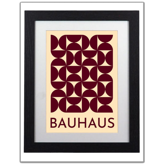 Timeless Bauhaus Geometric Art Print - Framed Modern Wall Decor in Warm Maroon & Cream